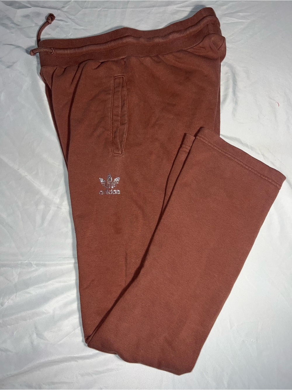 Embellished Brown Sweatpants with Rhinestone Script Adidas - Picture 2 of 3